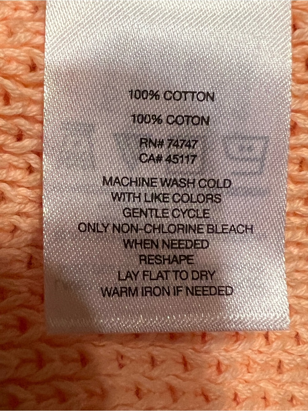 Natural Reflections Size Medium 100% Cotton Peach  Orange Long Sleeve Sweater - Picture 8 of 8